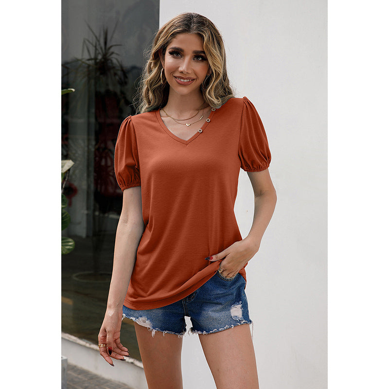 Orange Puff Sleeves Regular Top