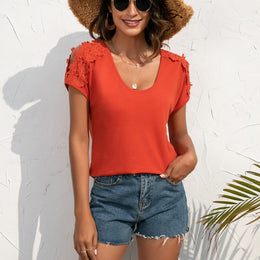 Women Orange Solid Poly Cotton Top
