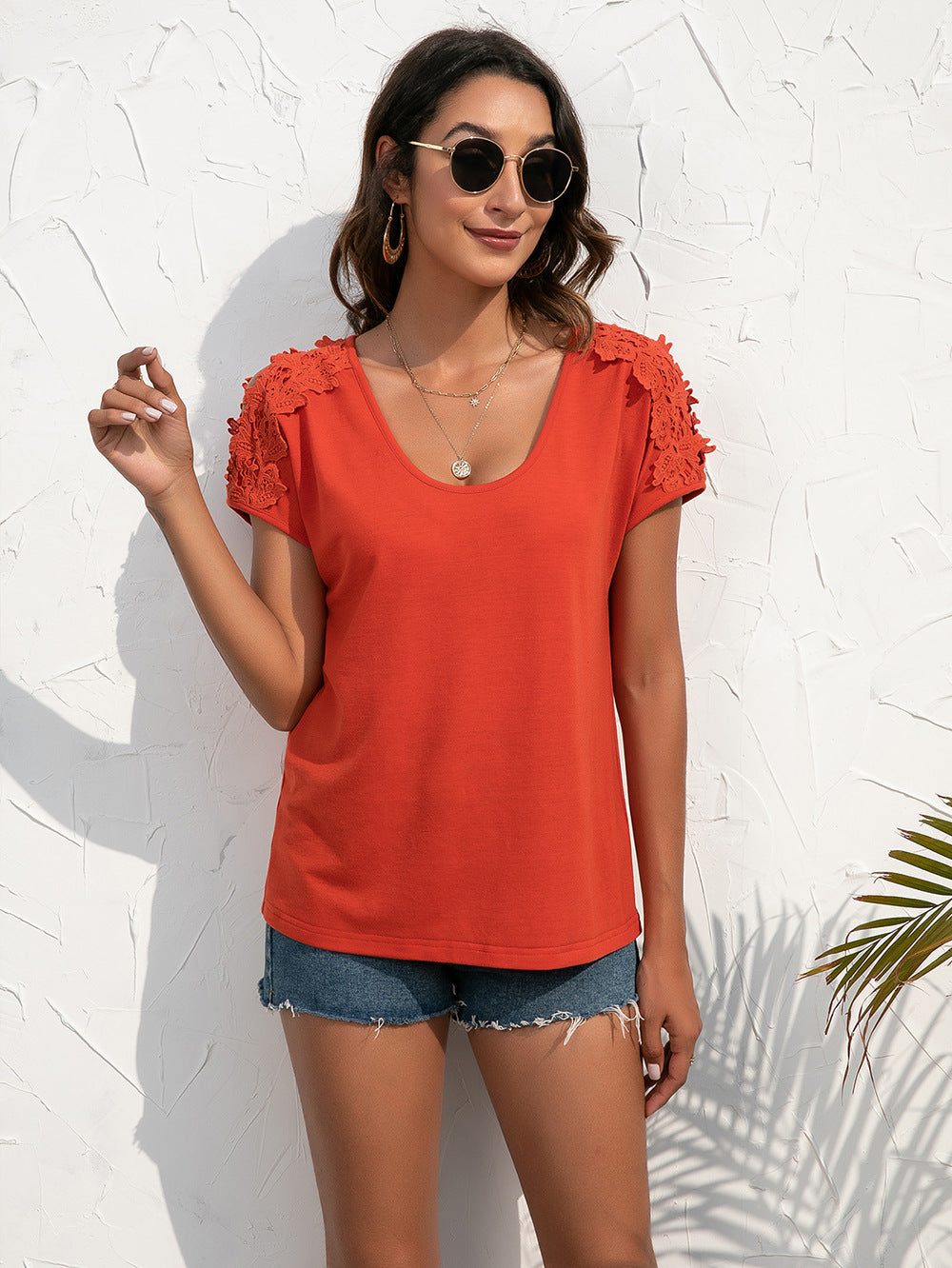 Women Orange Solid Poly Cotton Top