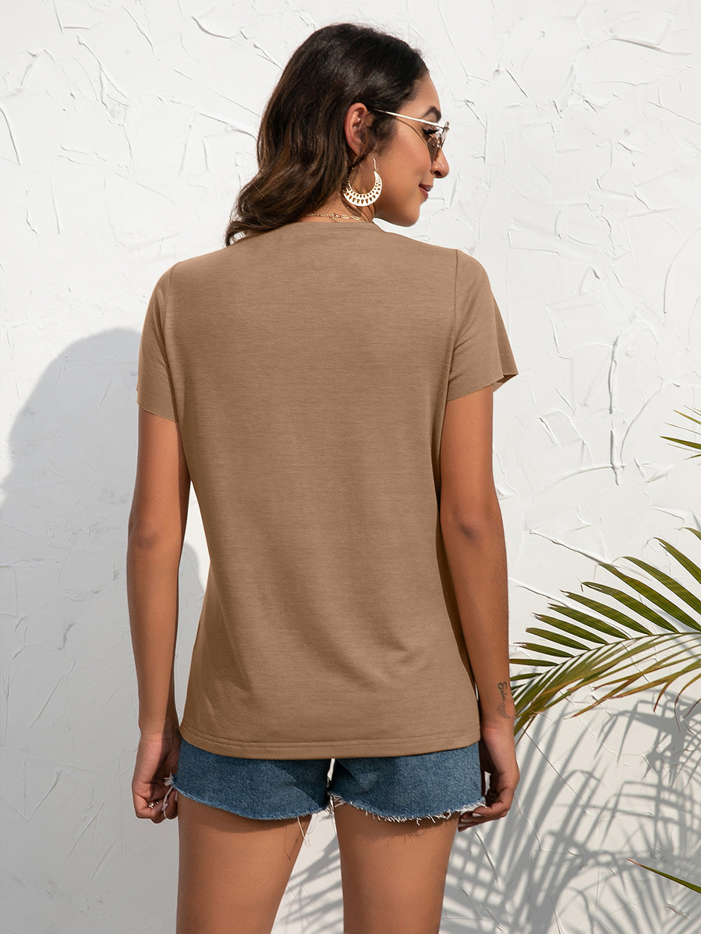Women Beige Solid Poly Cotton Top