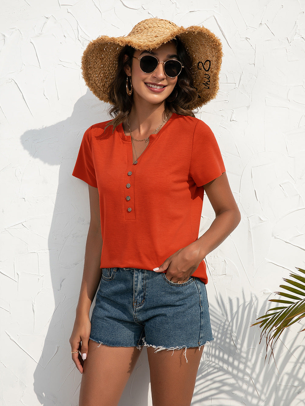 Women Orange Solid Top
