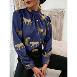 Blue Animal Printed High Neck Top