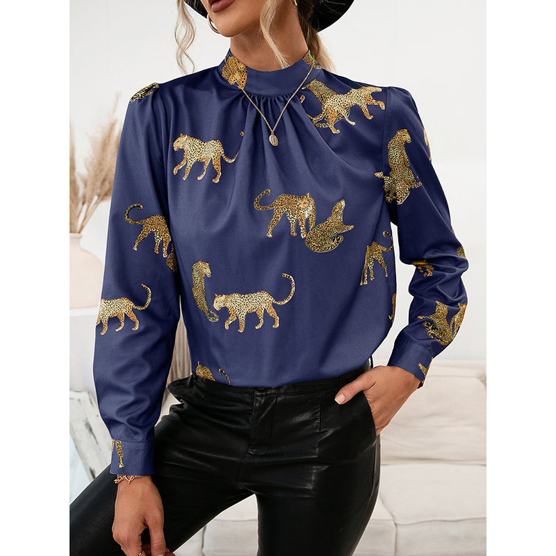 Blue Animal Printed High Neck Top