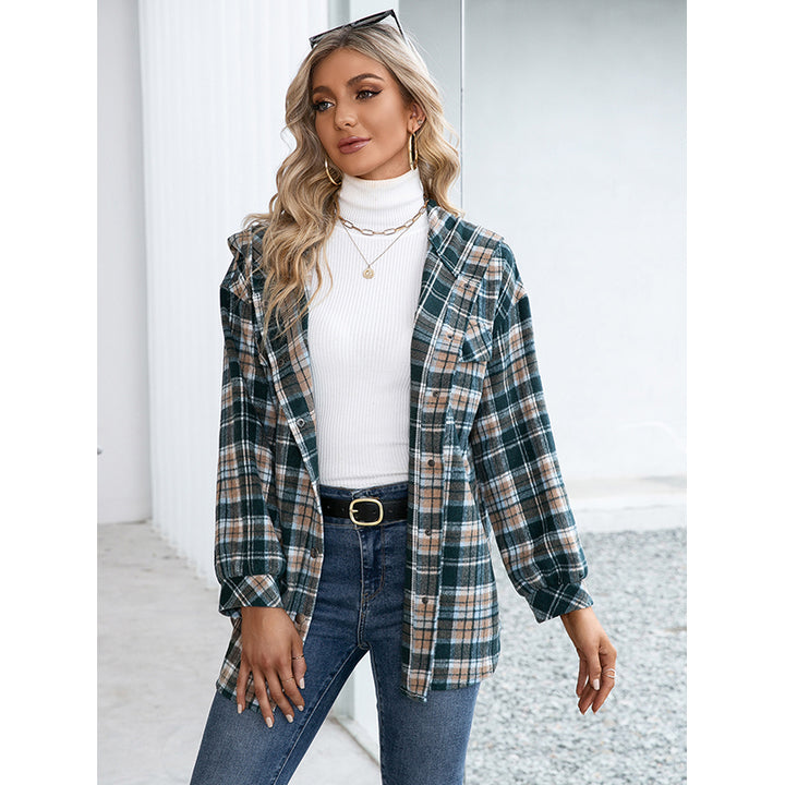 Green Checked Hooded Windcheater Regular Jacket