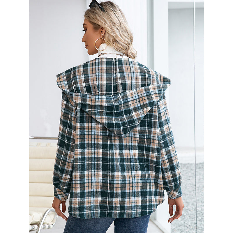Green Checked Hooded Windcheater Regular Jacket