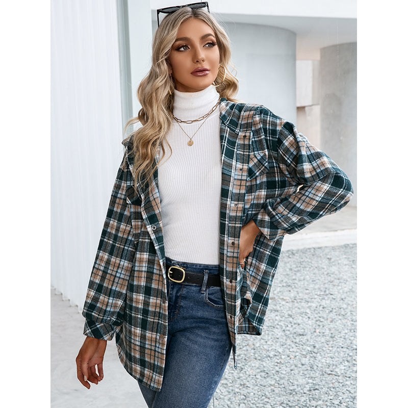 Green Checked Hooded Windcheater Regular Jacket
