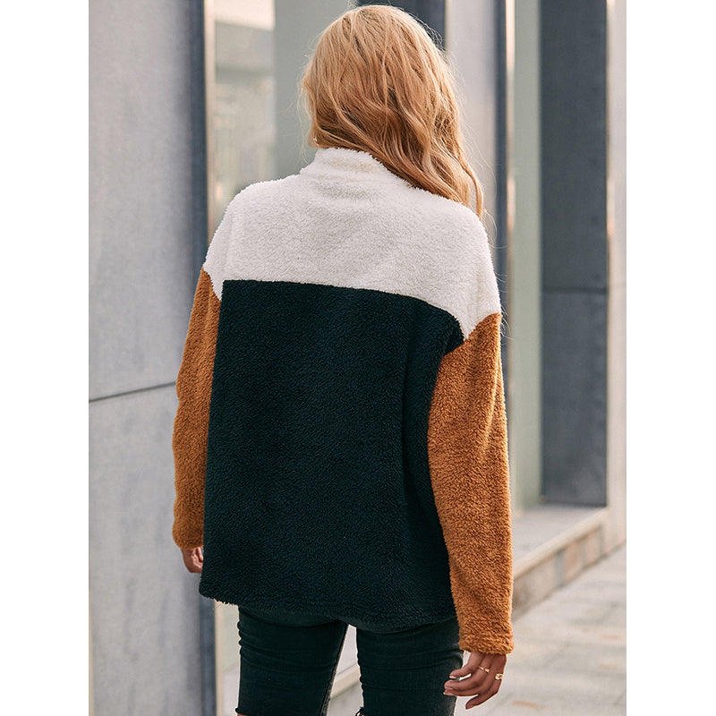 Black Colourblocked Shirt Collar Sweatshirt