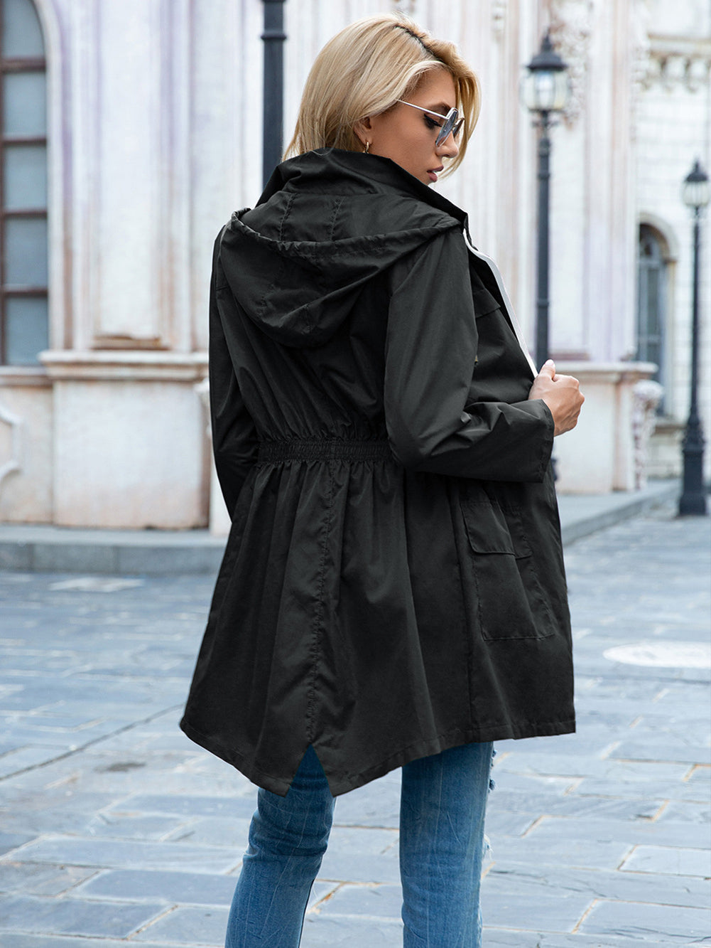 Women Black Longline Hooded Parka Jacket