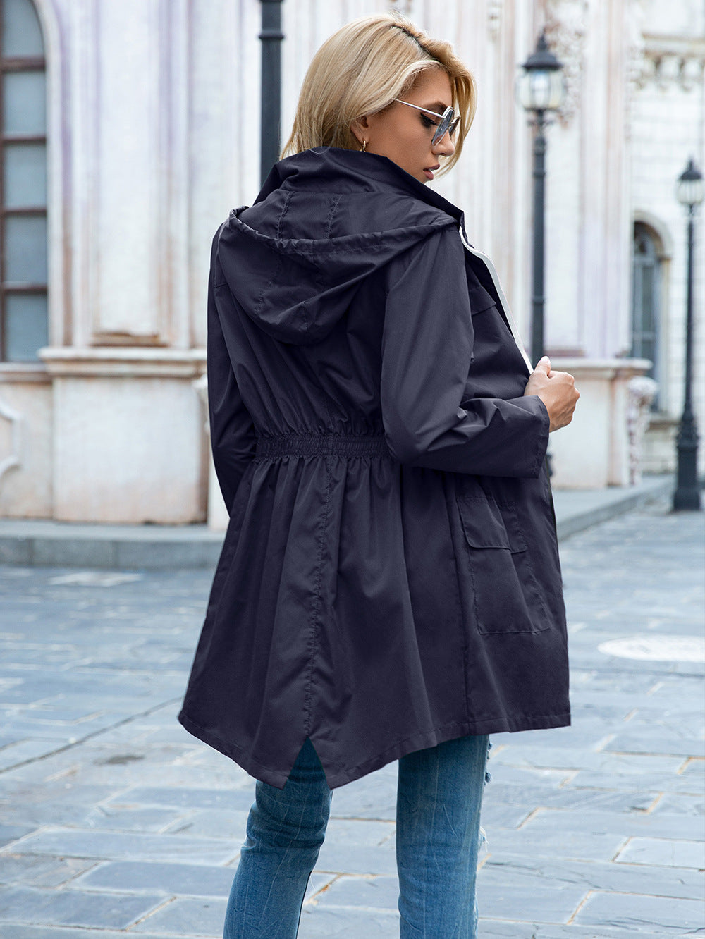 Women Navy Blue Longline Tailored Jacket