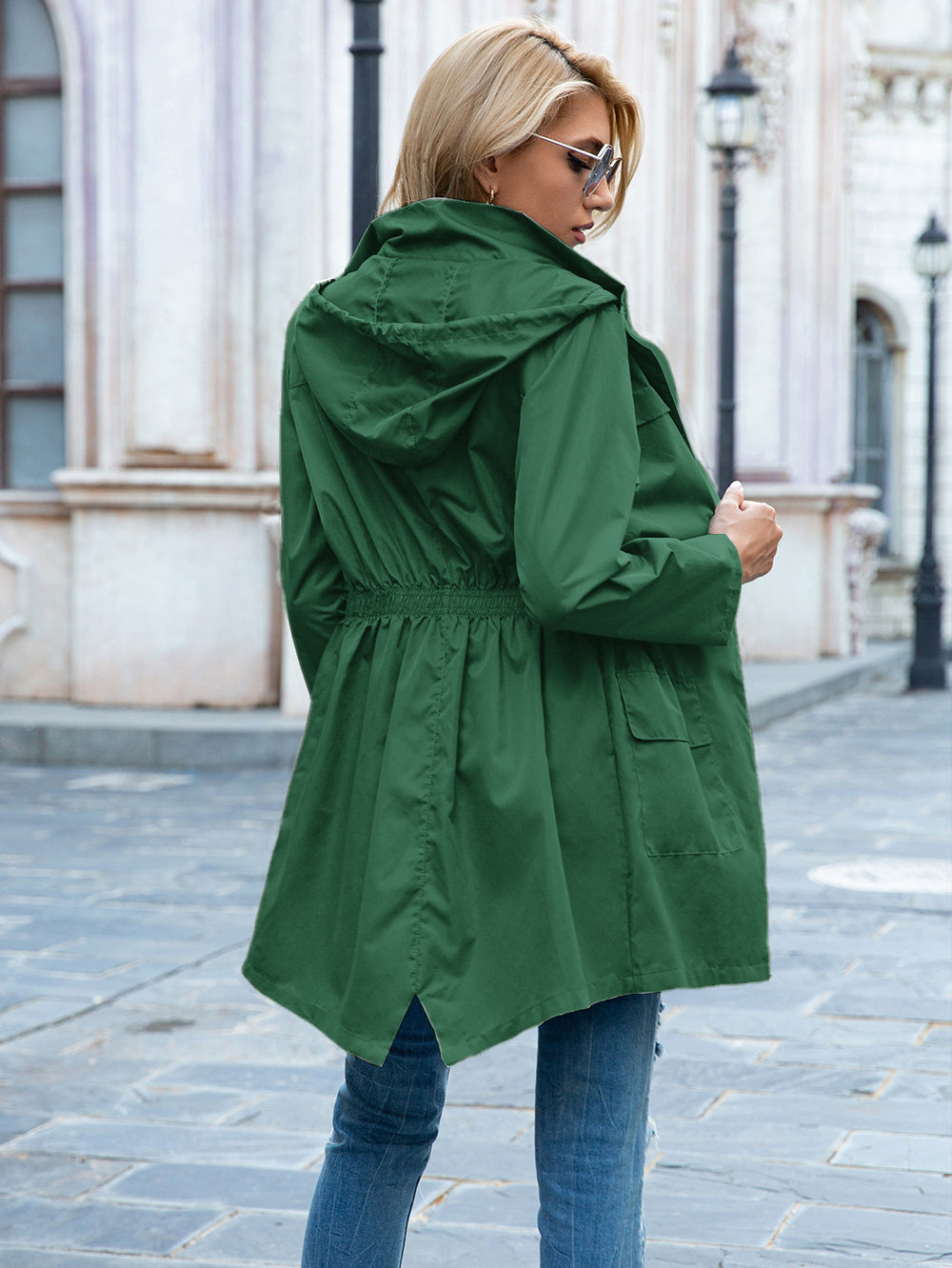 Women Green Longline Open Front Jacket