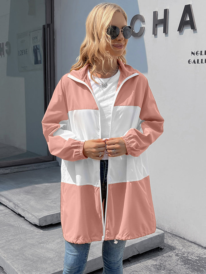 Women Pink & White Colourblocked Longline Parka Jacket