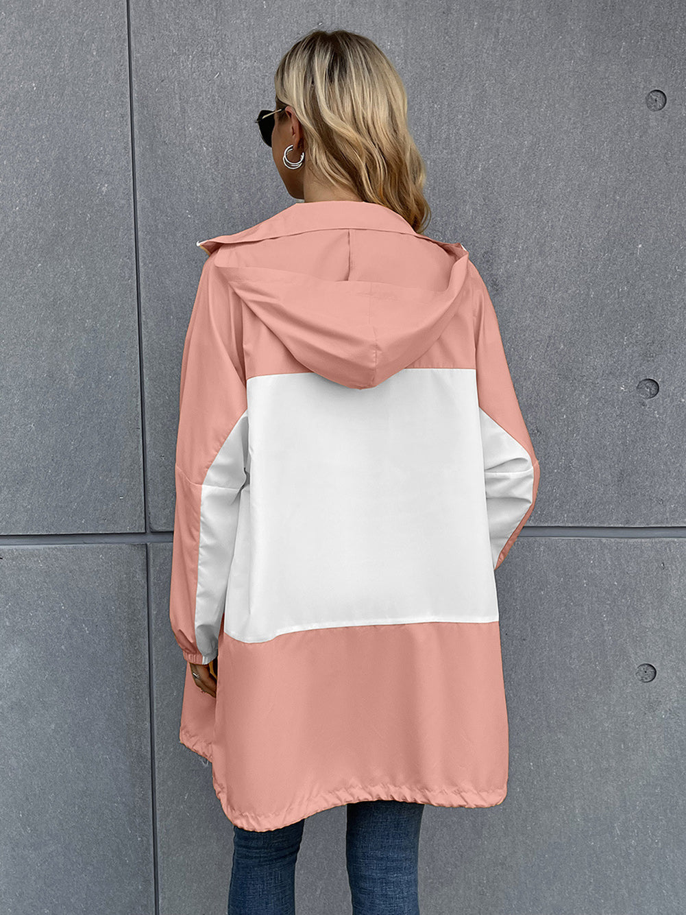 Women Pink & White Colourblocked Longline Parka Jacket