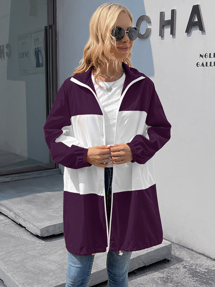 Women Purple Colourblocked Longline Open Front Jacket