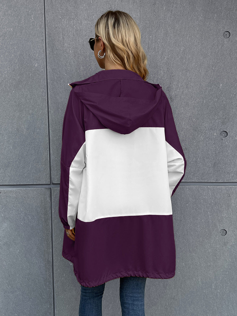 Women Purple Colourblocked Longline Open Front Jacket