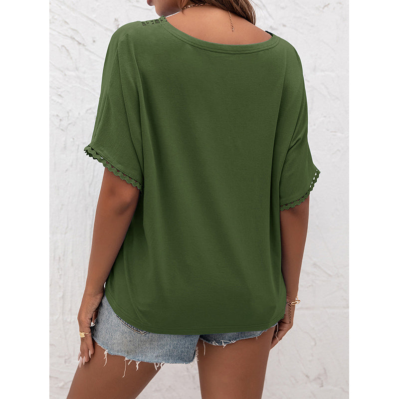 Green V-Neck Extended Sleeves Regular Top