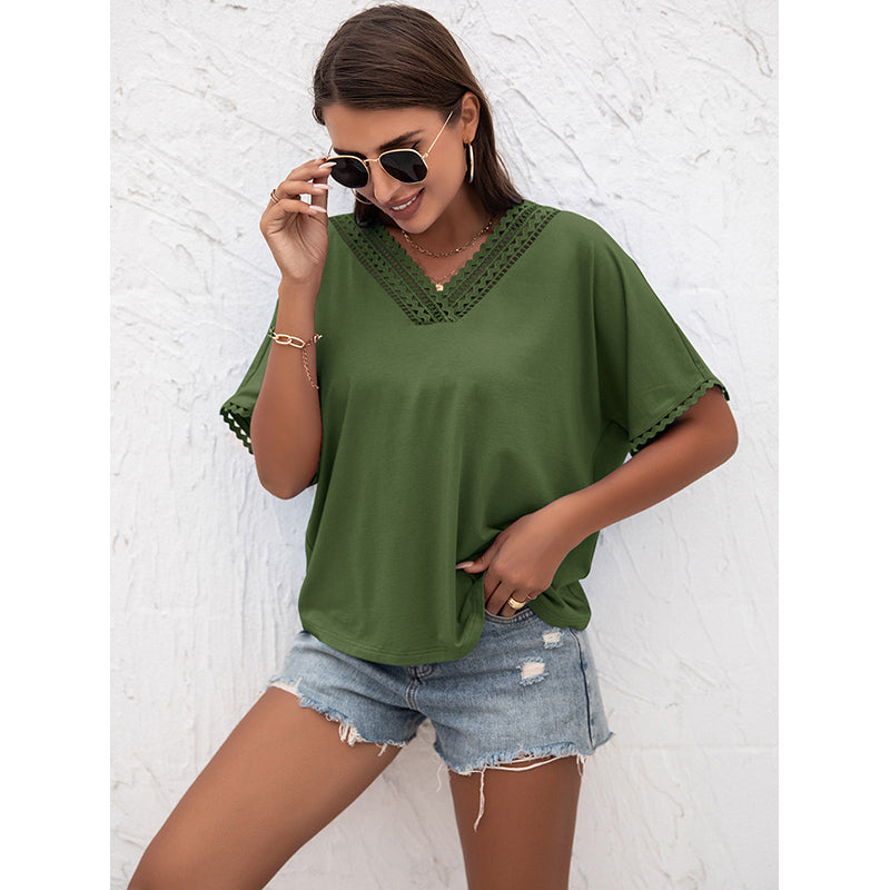 Green V-Neck Extended Sleeves Regular Top