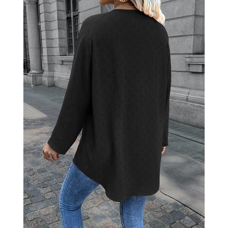 Black Collarless Opaque Longline Casual Shirt