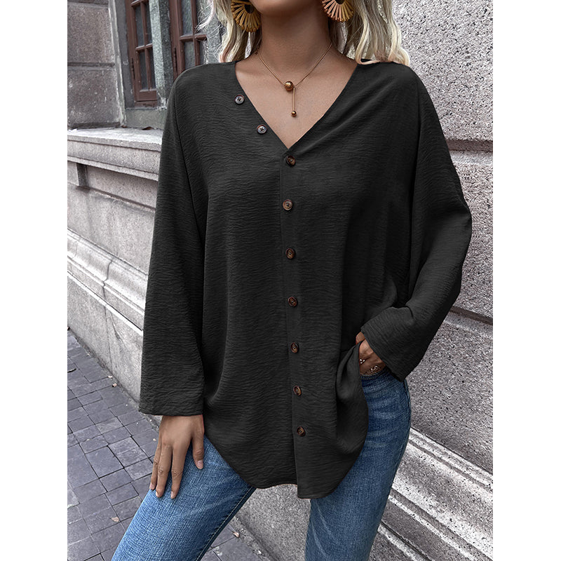 Black Collarless Opaque Longline Casual Shirt