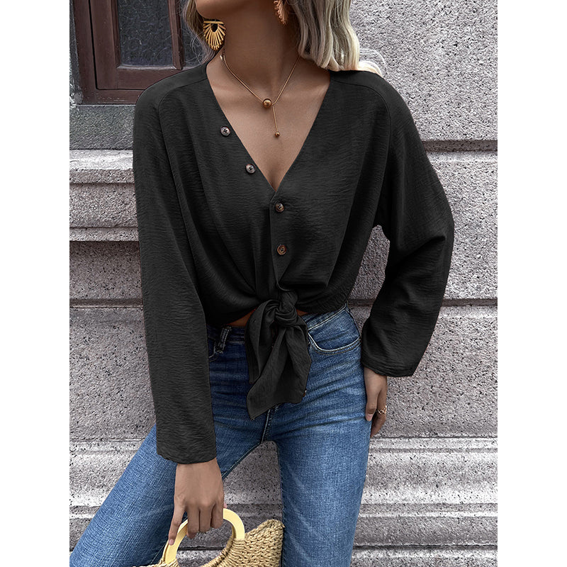 Black Collarless Opaque Longline Casual Shirt