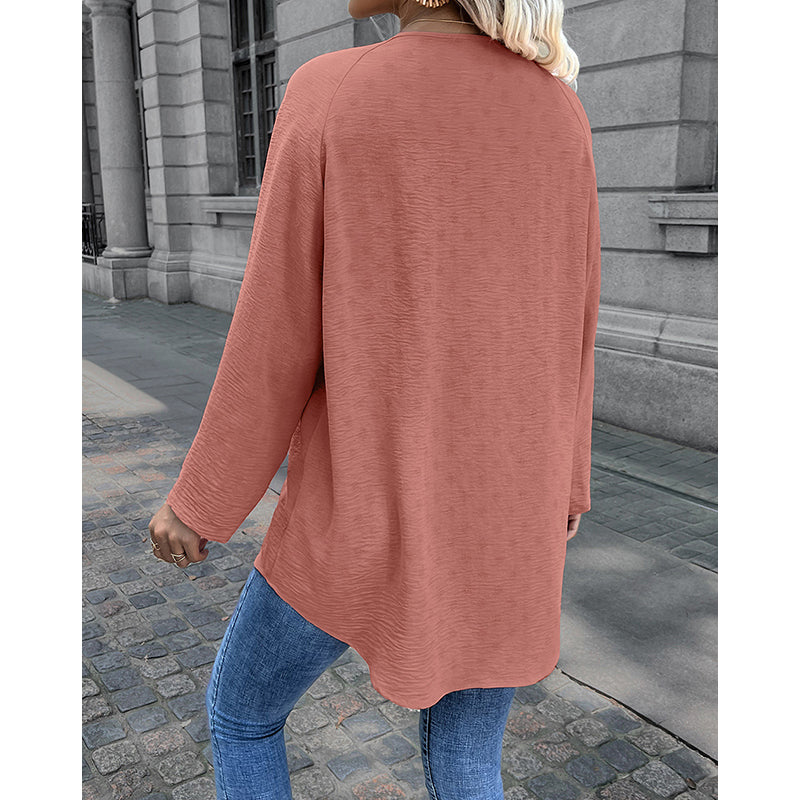 Pink Collarless Opaque Longline Casual Shirt