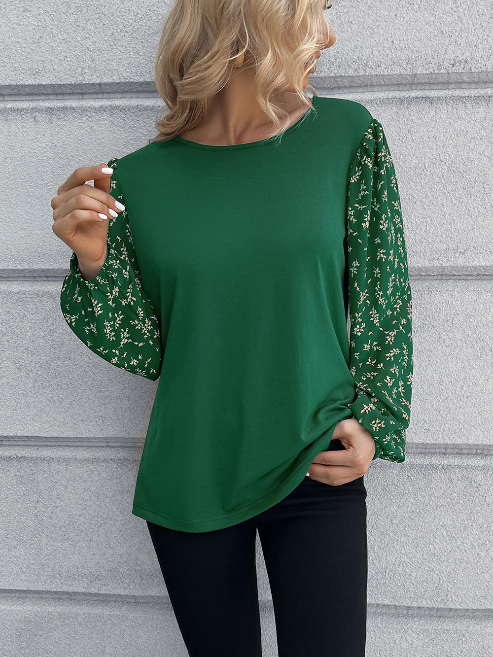 Green Sleeve Printed Top