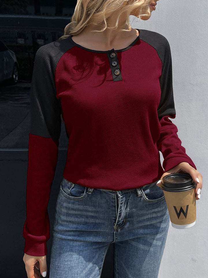 Maroon & Black Colourblocked Casual Top