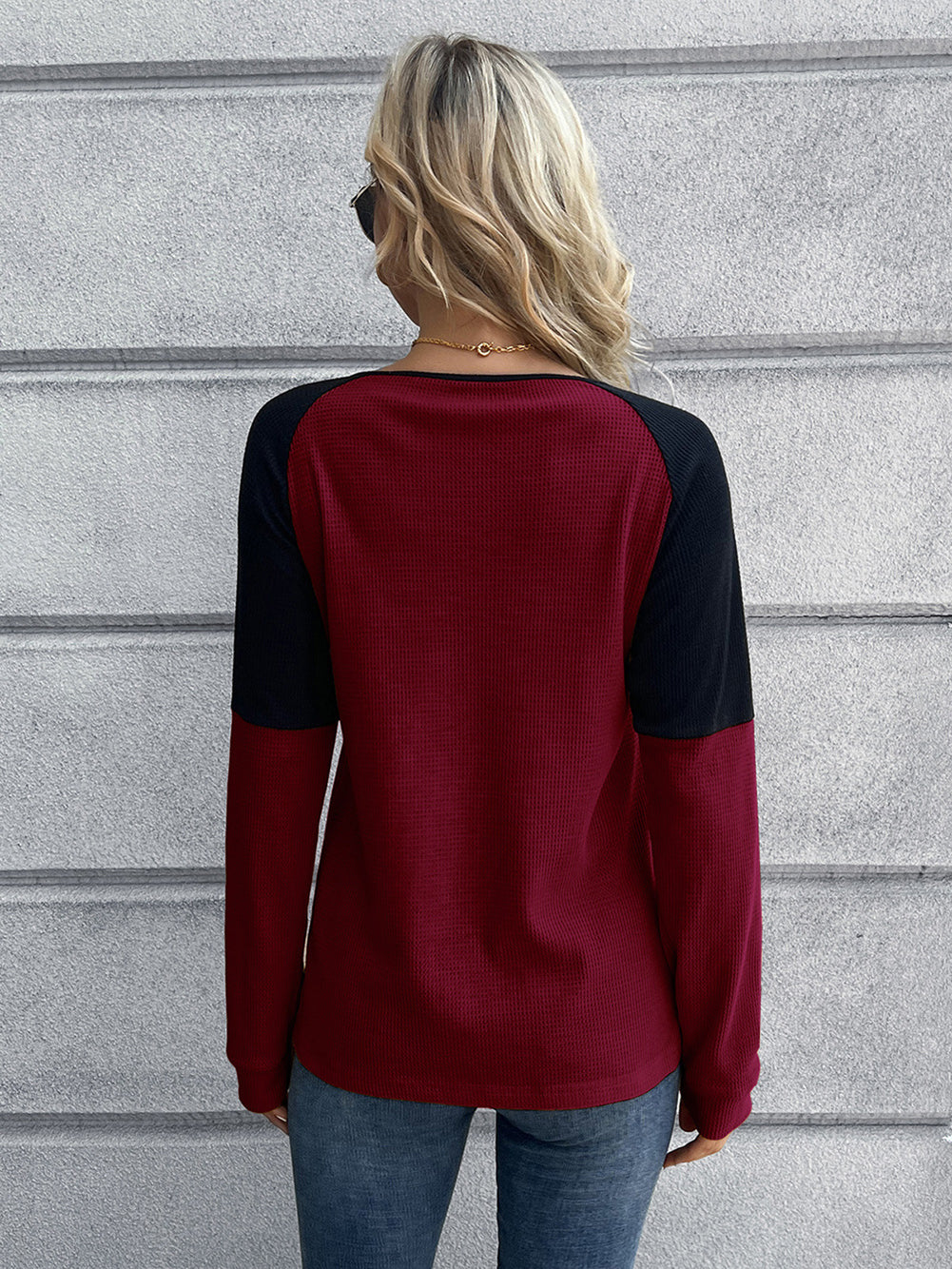 Maroon & Black Colourblocked Casual Top
