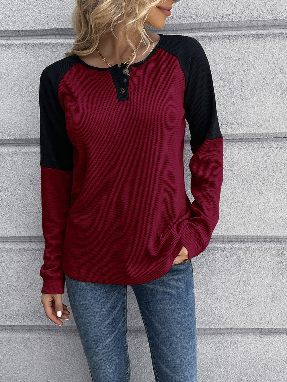 Maroon & Black Colourblocked Casual Top