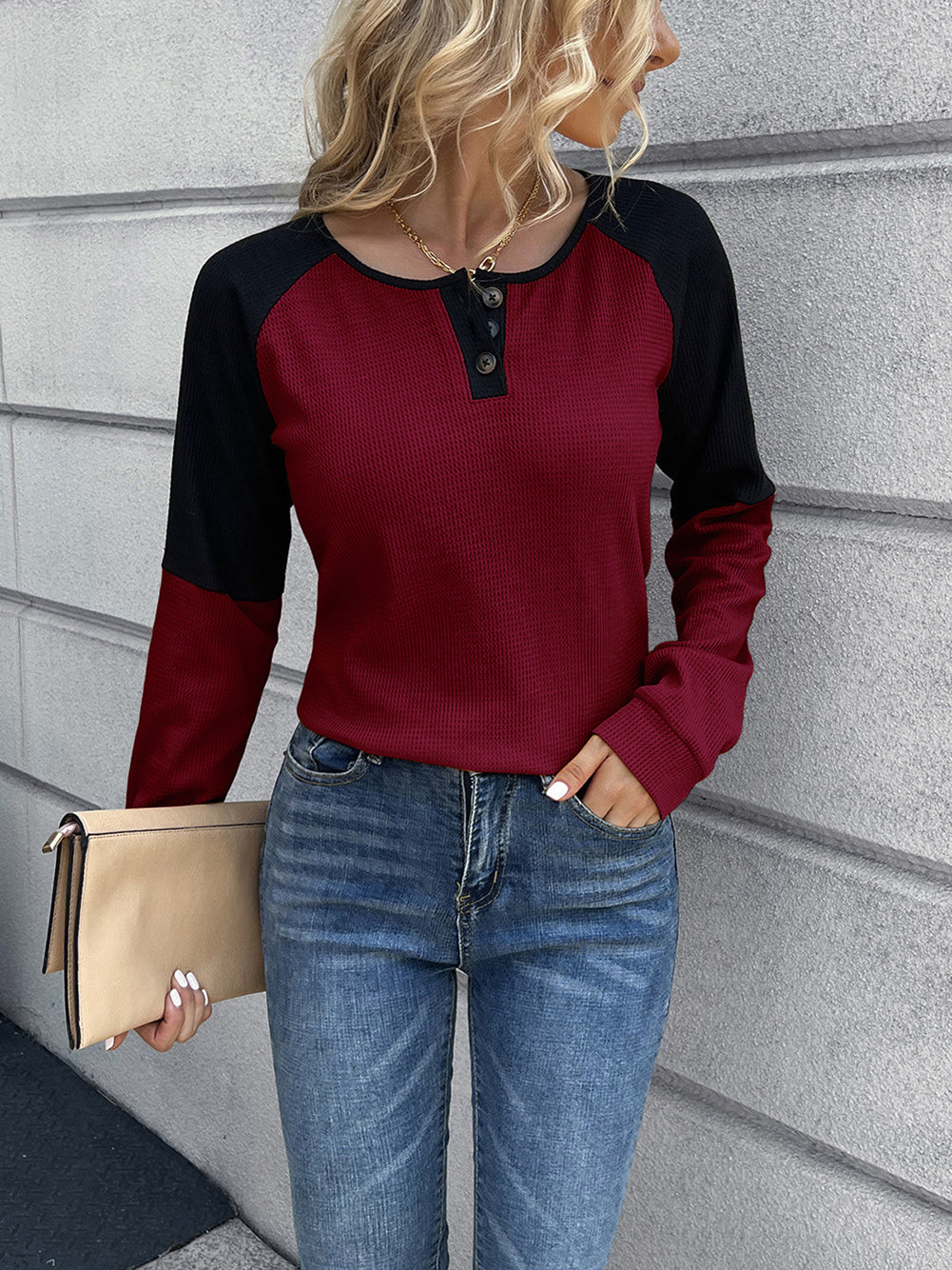 Maroon & Black Colourblocked Casual Top