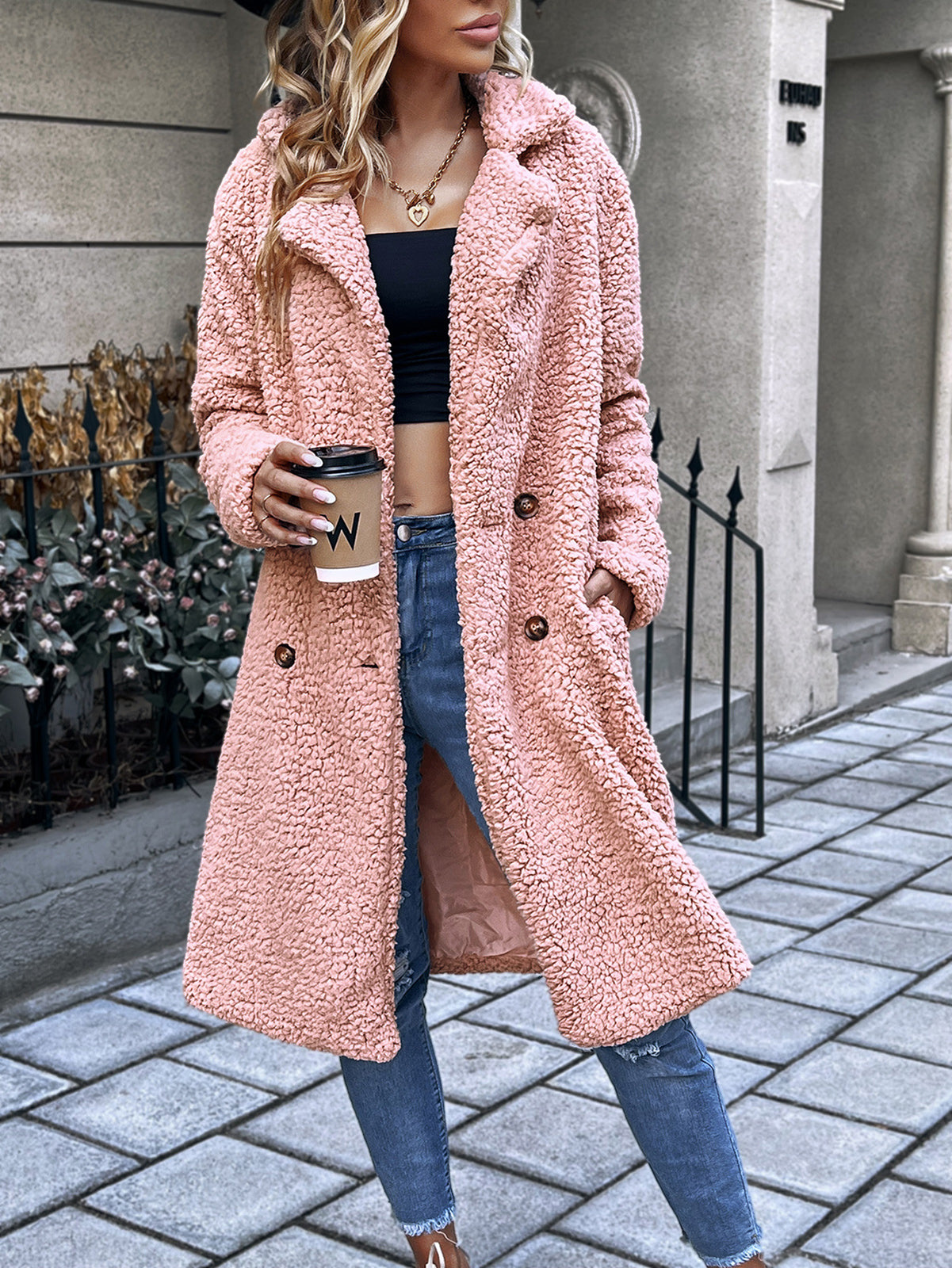 Women Pink Solid Longline Over Coat