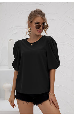Black Round neck Regular Top
