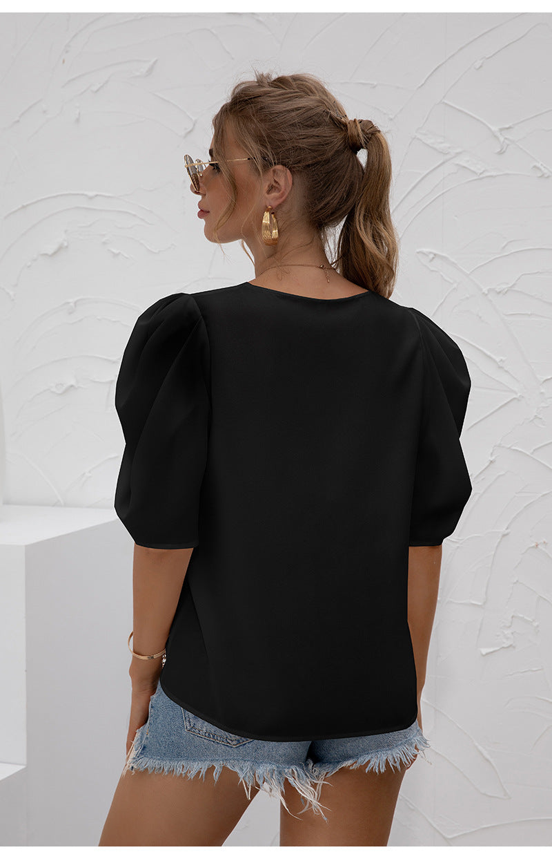 Black Round neck Regular Top