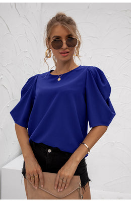 Blue Puff Sleeves Regular Top