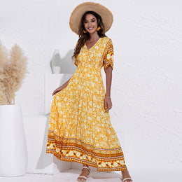 Yellow & White Floral Printed Maxi Dress