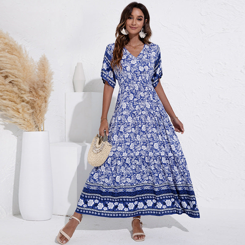 Floral Printed V-Neck Maxi Dress