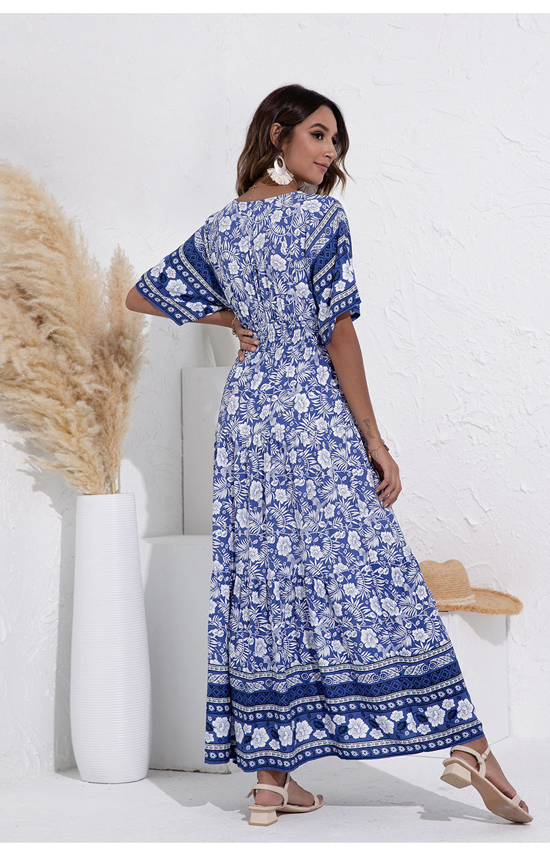 Floral Printed V-Neck Maxi Dress