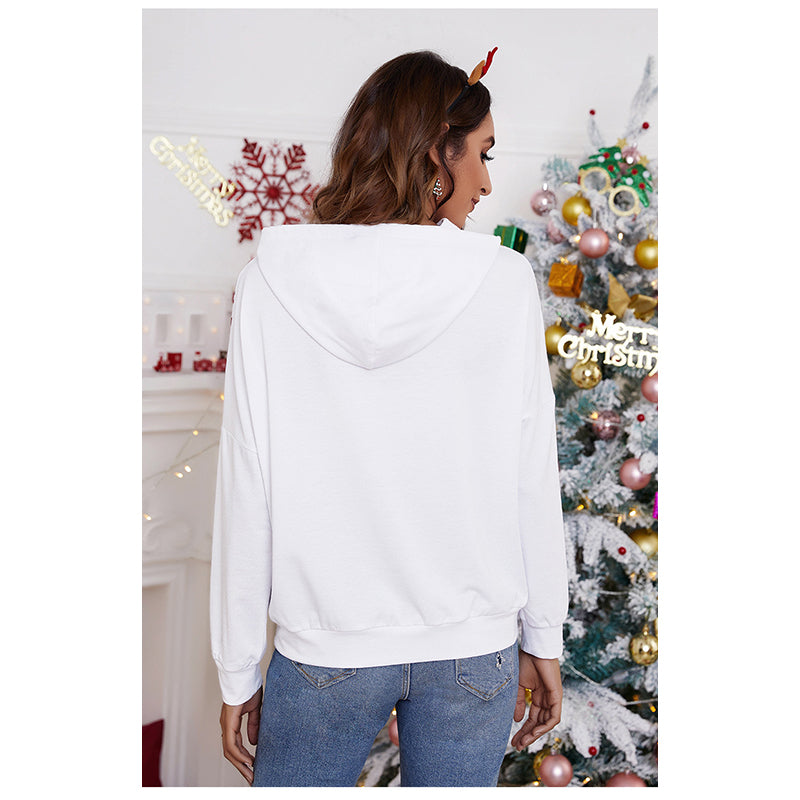 BoStreet Women White Printed Hooded Sweatshirt