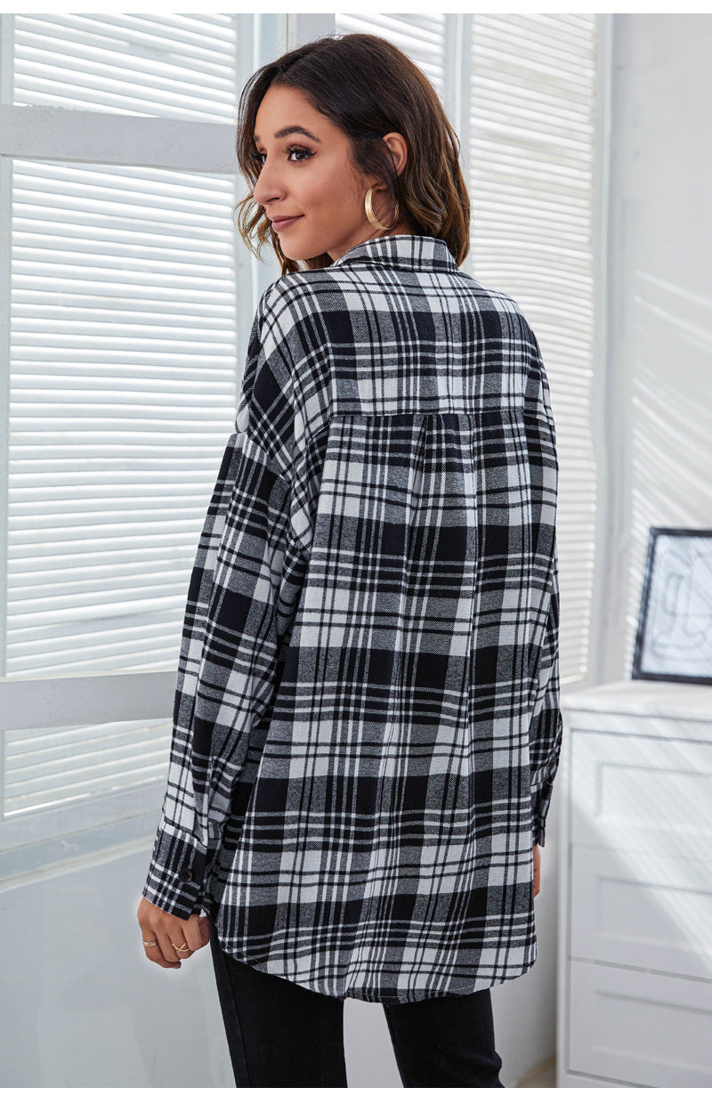 Women Grey Black Checked Lightweight Longline Tailored Jacket