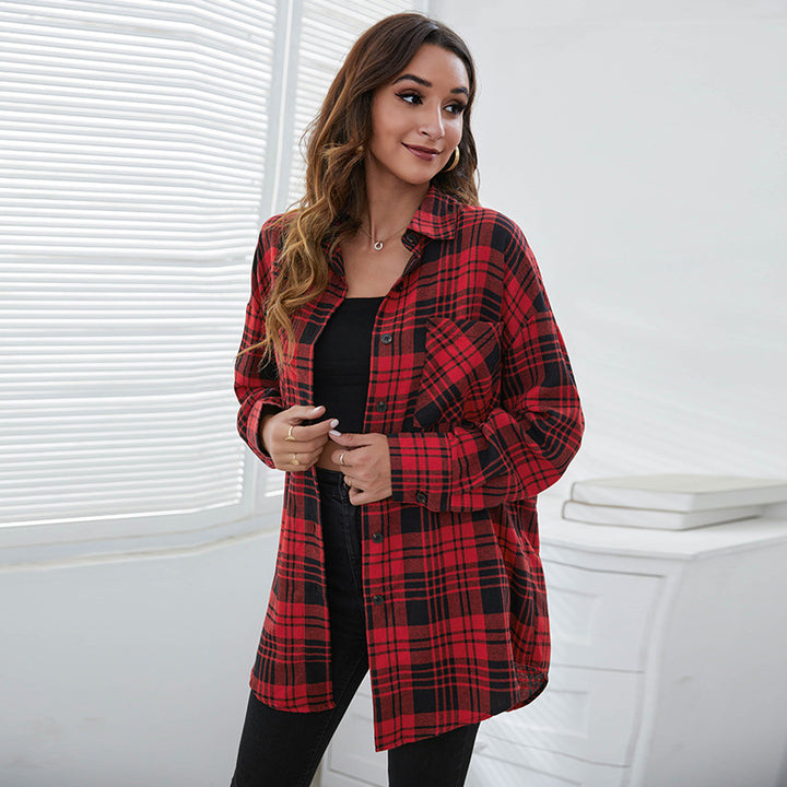 Women Red Checked Casual Shirt