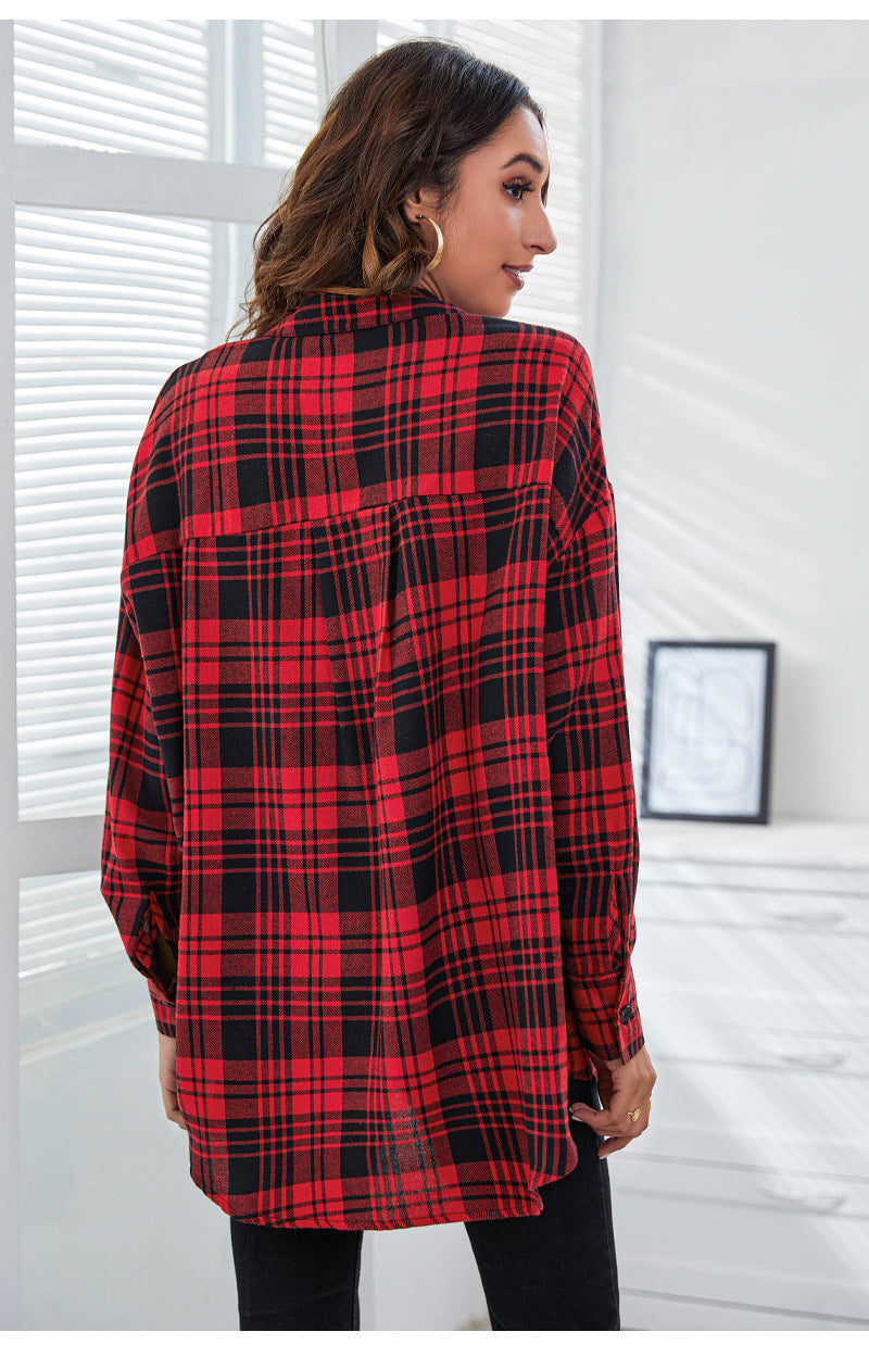 Women Red Checked Casual Shirt