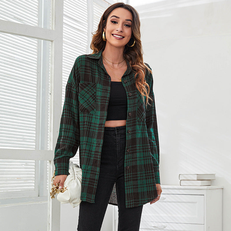 Women Green Checked Casual Shirt