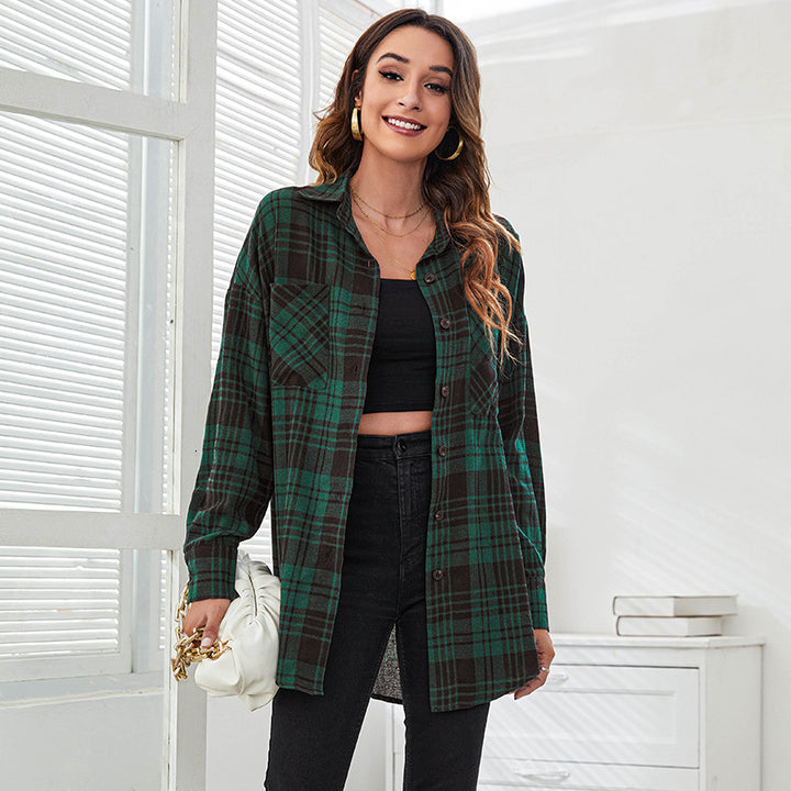 Women Green Checked Casual Shirt