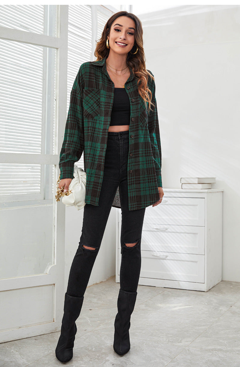 Women Green Checked Casual Shirt