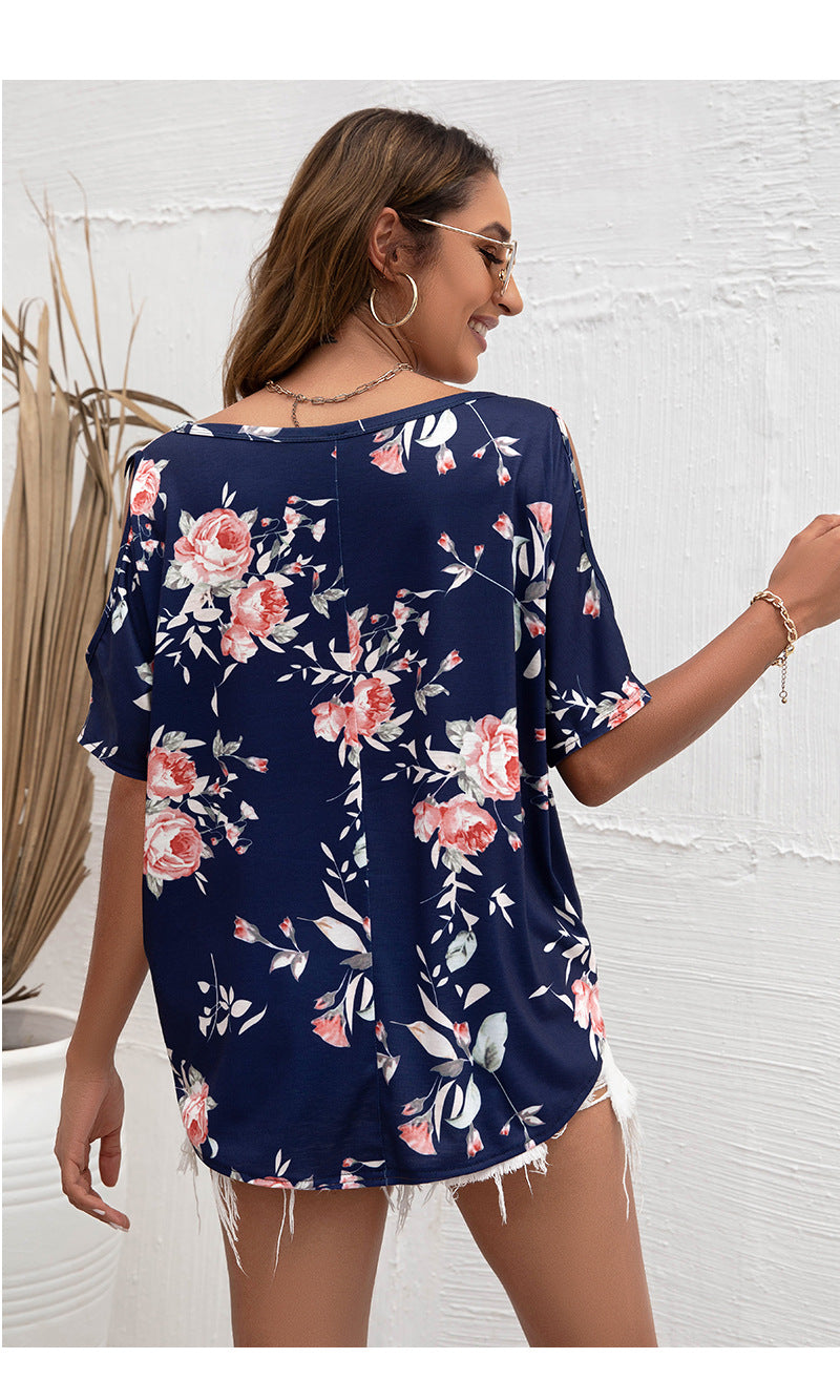 Blue & blue Floral Print Styled Back Top