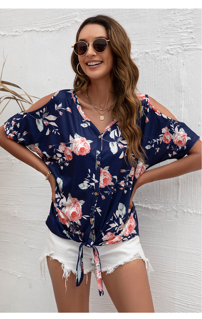 Blue & blue Floral Print Styled Back Top