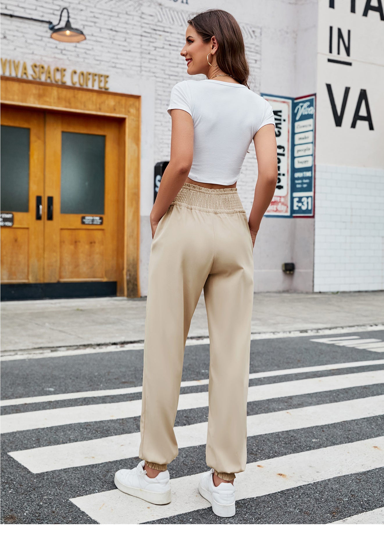 Women Khaki Tapered Fit High-Rise Joggers Trousers