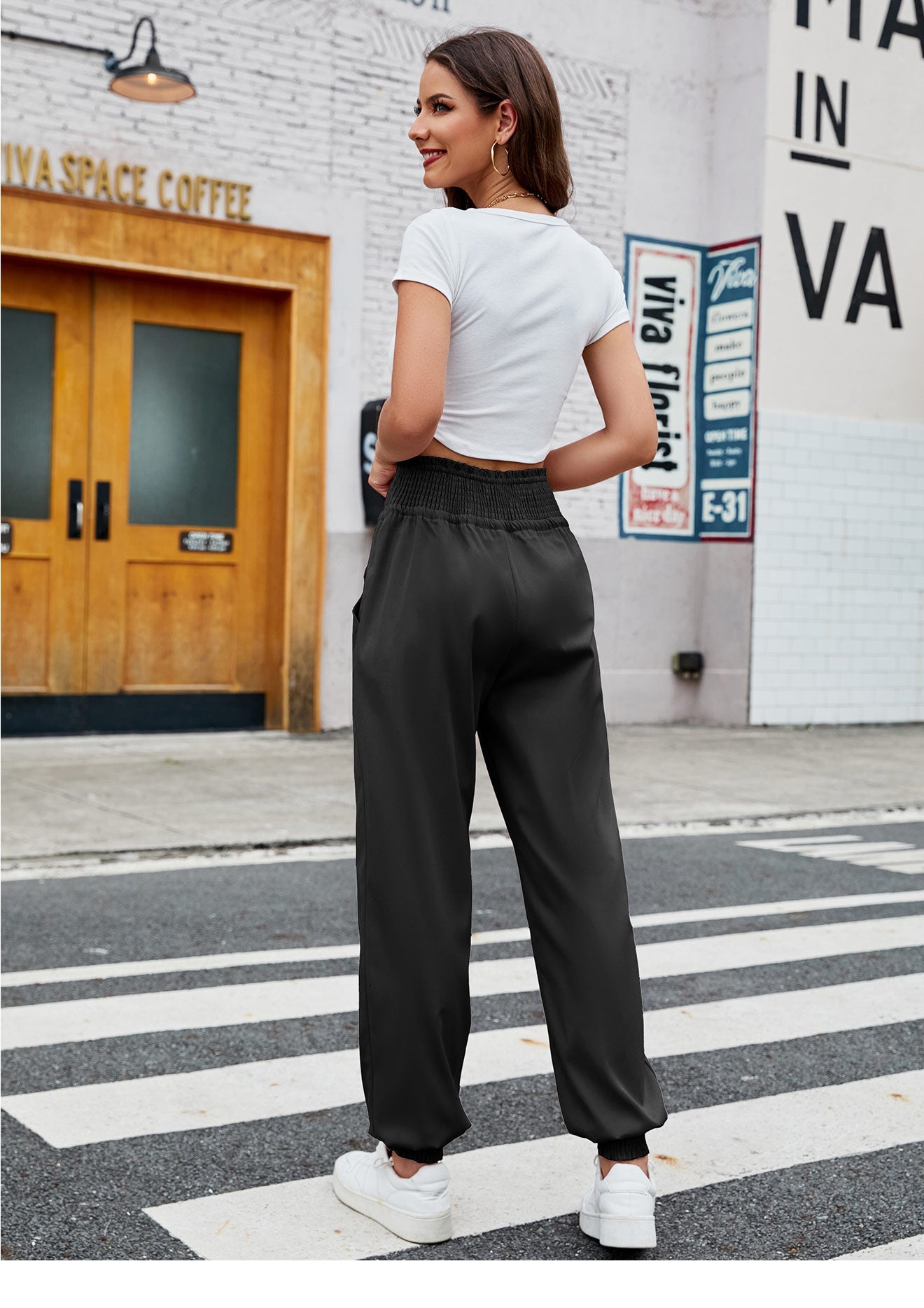 Women Black Tapered Fit High-Rise Joggers