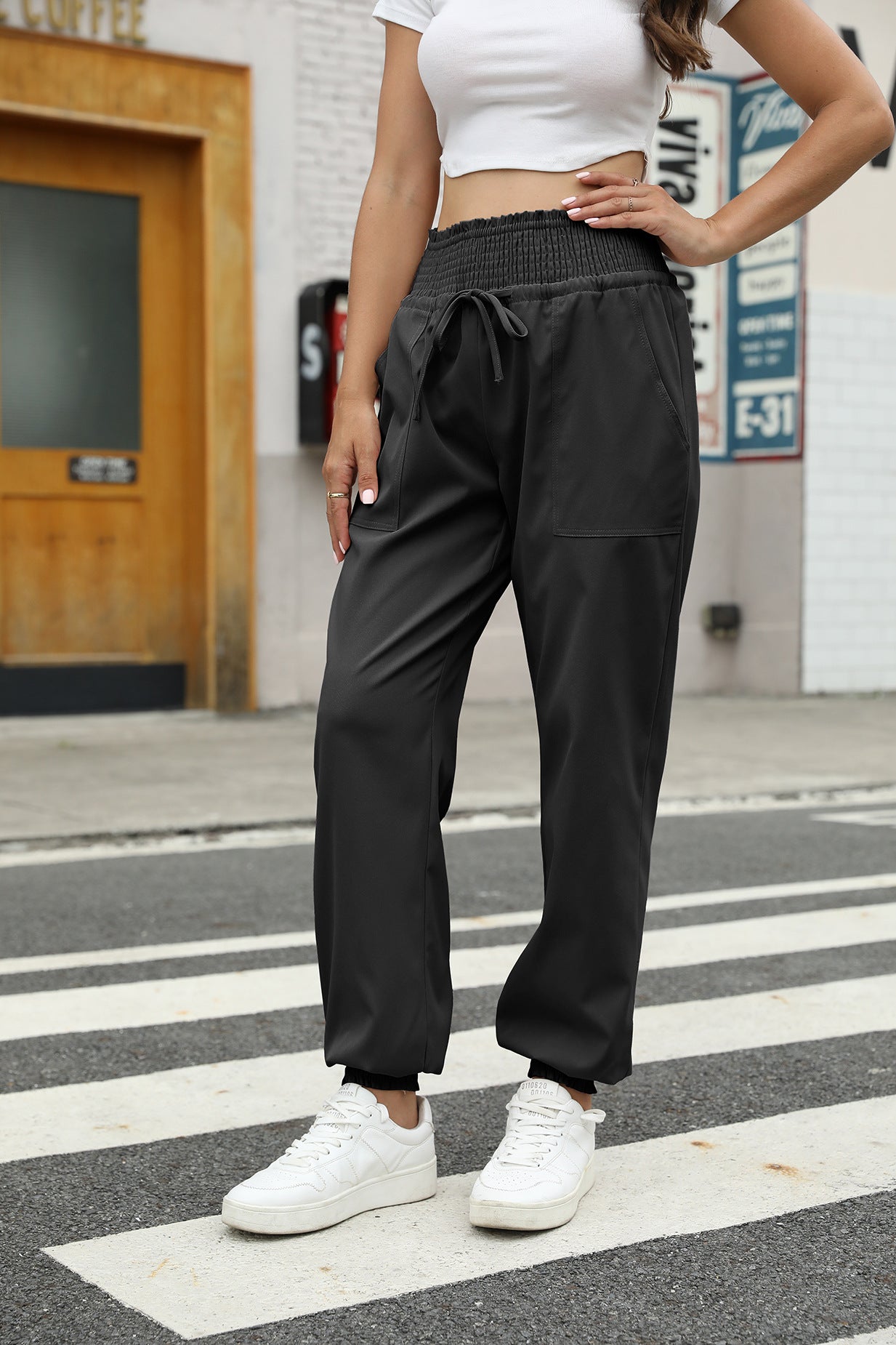 Women Black Tapered Fit High-Rise Joggers