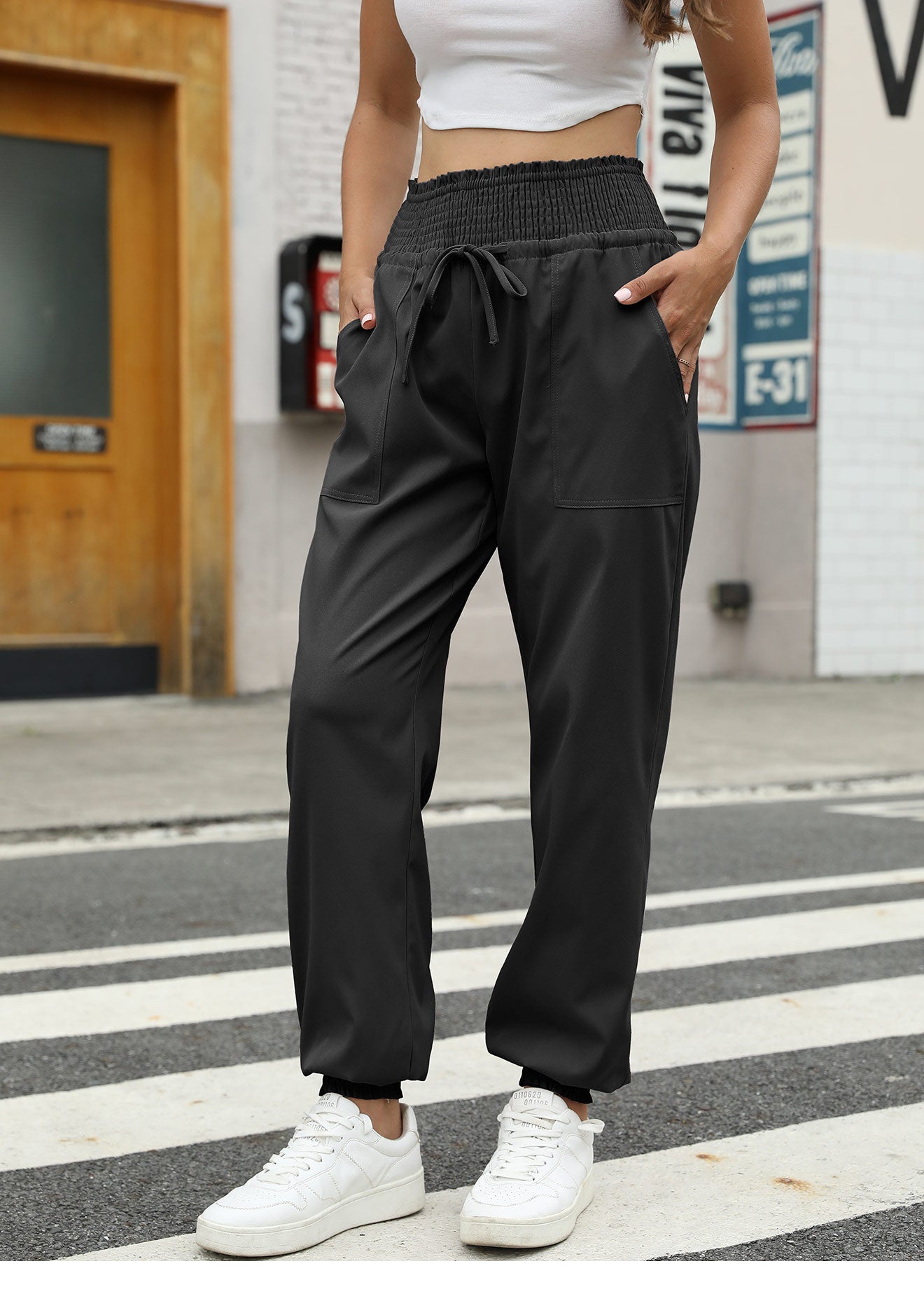 Women Black Tapered Fit High-Rise Joggers