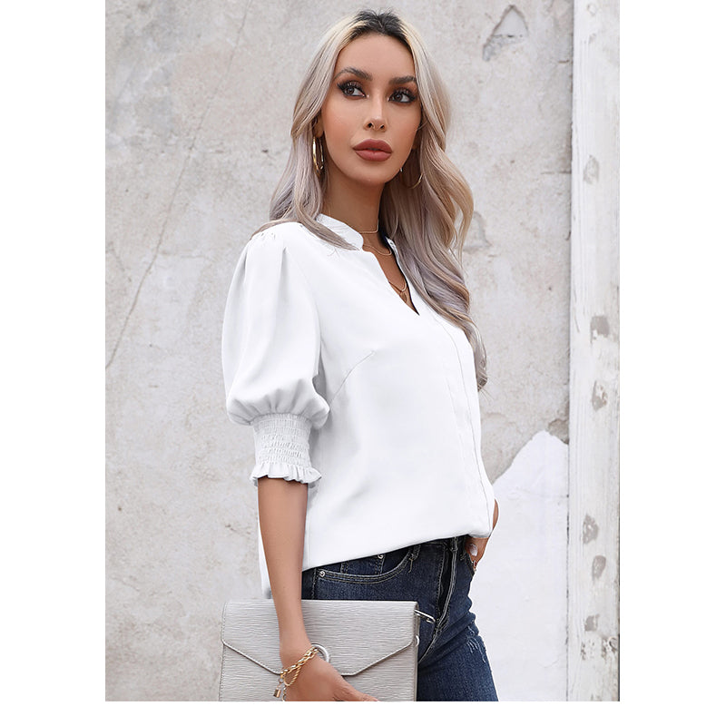 StyleCast V-Neck Three-Quarter Sleeve Solid Top